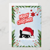可愛おもしろいい漫画猫お洒落メリークリスマス シーズンカード (正面/裏面)