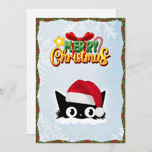可愛おもしろいい漫画猫お洒落メリークリスマス シーズンカード (正面/裏面)