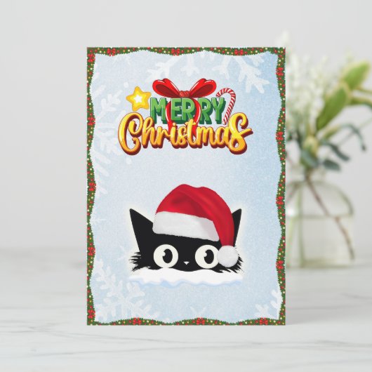 可愛おもしろいい漫画猫お洒落メリークリスマス シーズンカード (スタンド正面)