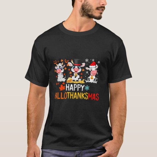 可愛おもしろいい牛クリスマスハッピーハロサンクサスT S Tシャツ (正面)
