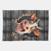 可愛おもしろいい牛顔田舎ユーモア農家 キッチンタオル (横)