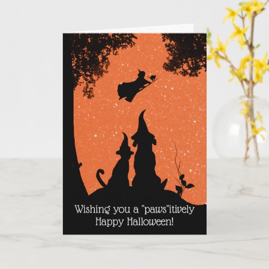 可愛おもしろいい犬と猫のハロウィン カード (黄色い花)