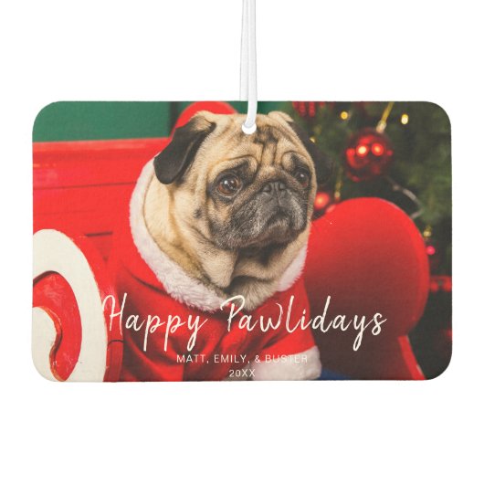 可愛おもしろいい犬のクリスマス写真ハッピーPawlidays カーエアーフレッシュナー (正面)