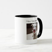 可愛おもしろいい犬のバレンタインデーのブラックマグカップの写真 マグカップ (正面右)