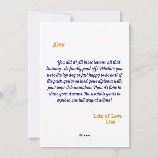 可愛おもしろいい犬の卒業挨拶カード シーズンカード (裏面)