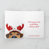 可愛おもしろいい犬トナカイのアントラーヘッドバンドクリスマス カード (内部)