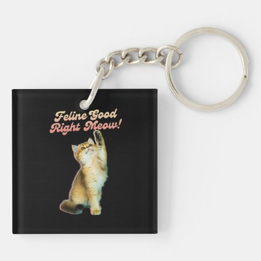 可愛おもしろいい猫のタイポグラフィよくはしゃぐ猫 キーホルダー (裏面)