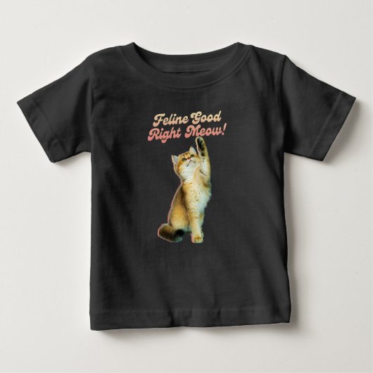 可愛おもしろいい猫のタイポグラフィよくはしゃぐ猫 ベビーTシャツ (正面)