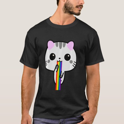 可愛おもしろいい猫ぷけ子猫ぷら虹 Tシャツ (正面)