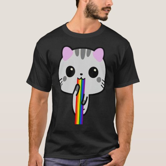 可愛おもしろいい猫ぷけ子猫ぷら虹 Tシャツ (正面)