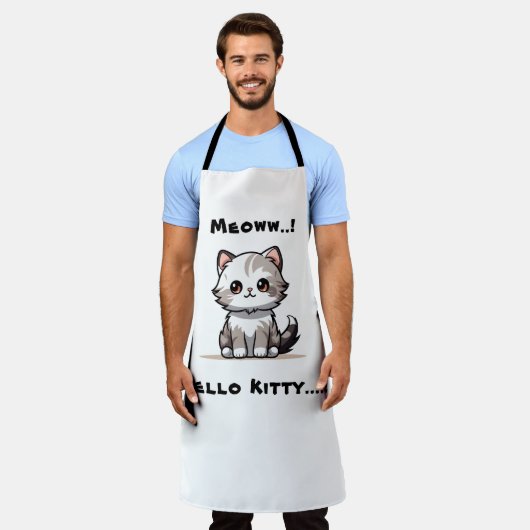 可愛おもしろいい猫キャットマスユーモア エプロン (着用した状態)