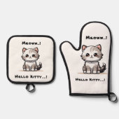 可愛おもしろいい猫キャットマスユーモア 鍋つかみ&鍋敷きセット (正面)