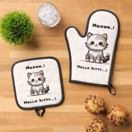 可愛おもしろいい猫キャットマスユーモア 鍋つかみ&鍋敷きセット