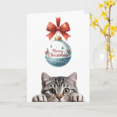 可愛おもしろいい猫クリスマス折りグリーティングカード カード (黄色い花)