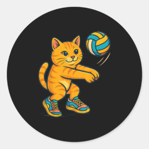 可愛おもしろいい猫バレーボール選手ファンティートレーナーT ラウンドシール