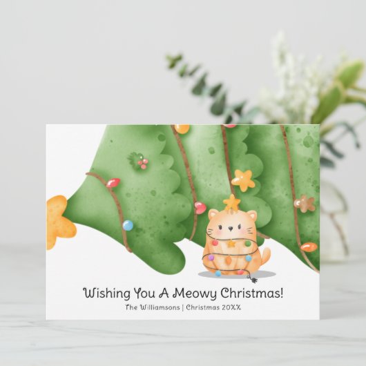 可愛おもしろいい猫マイオウィクリスマスツリーの水色 シーズンカード (スタンド正面)