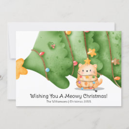 可愛おもしろいい猫マイオウィクリスマスツリーの水色 シーズンカード