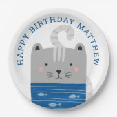 可愛おもしろいい猫子供/男の赤ちゃん動物の誕生日 ペーパープレート (正面)