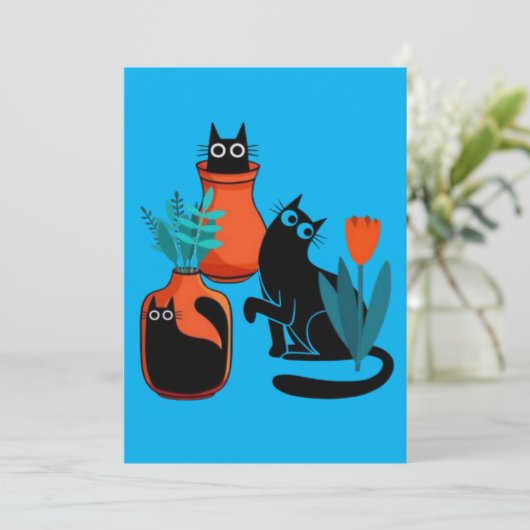 可愛おもしろいい猫漫画イラストレーション、かわいい猫アート 招待状 (スタンド正面)