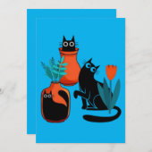 可愛おもしろいい猫漫画イラストレーション、かわいい猫アート 招待状 (正面/裏面)