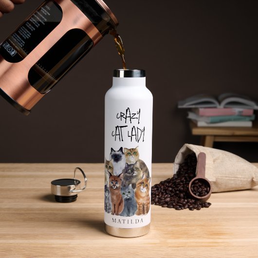 可愛おもしろいい猫熱狂するの女性 ウォーターボトル (コーヒー)