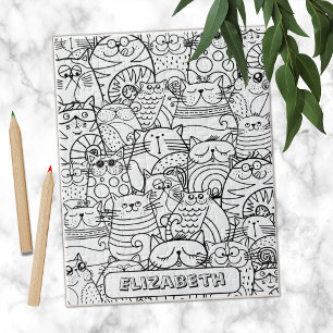 可愛おもしろいい猫禅ドードルカラーリング名前をカスタムするジ ジグソーパズル