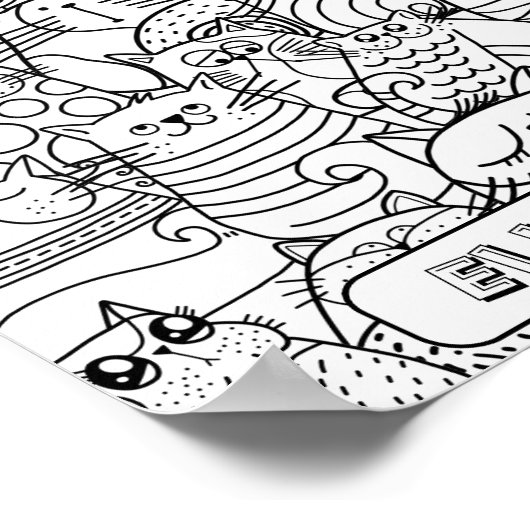 可愛おもしろいい猫禅ドードルカラーリング名前をカスタムする ポスター (角)