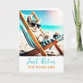 可愛おもしろいい猫誕生日カード |リラックスビーチ カード (正面)