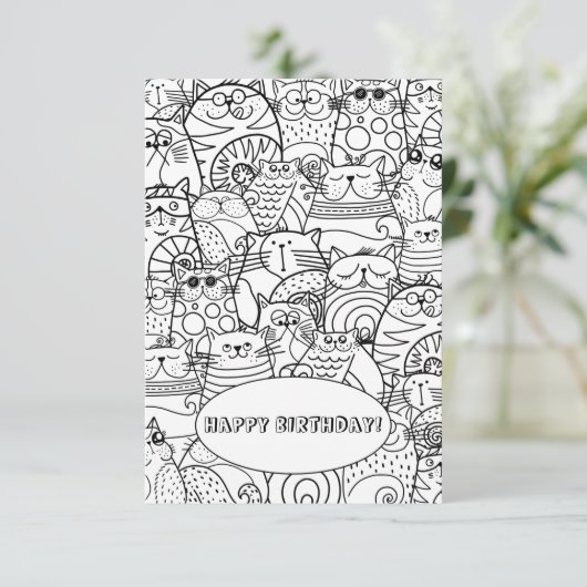 可愛おもしろいい猫集団zen Doodleカラーリングカード サンキューカード (スタンド正面)