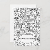 可愛おもしろいい猫集団zen Doodleカラーリングカード サンキューカード (正面/裏面)