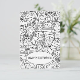 可愛おもしろいい猫集団zen Doodleカラーリングカード サンキューカード