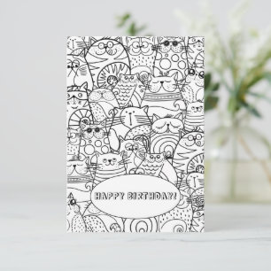 可愛おもしろいい猫集団zen Doodleカラーリングカード サンキューカード