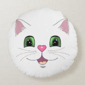可愛おもしろいい猫顔オンホワイト ラウンドクッション (裏面)