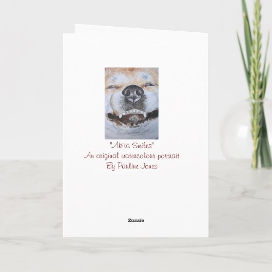 可愛おもしろいい秋田の笑顔のリアル犬のポートレートアート カード (裏面)