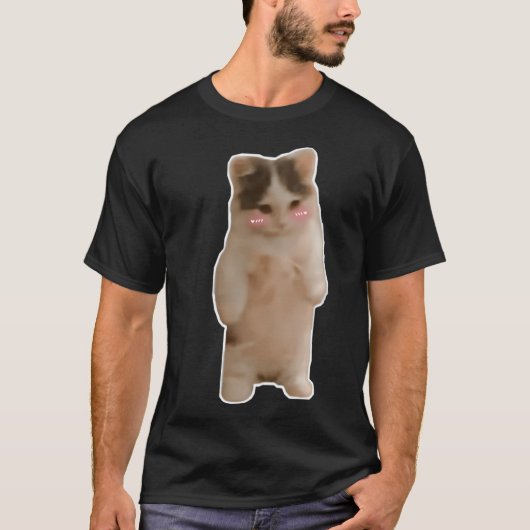 可愛おもしろいい立ち猫や子猫ミーム Tシャツ (正面)