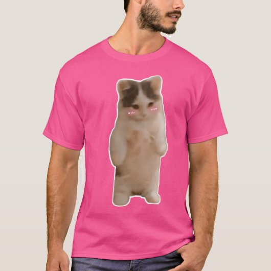 可愛おもしろいい立ち猫や子猫ミーム Tシャツ (正面)
