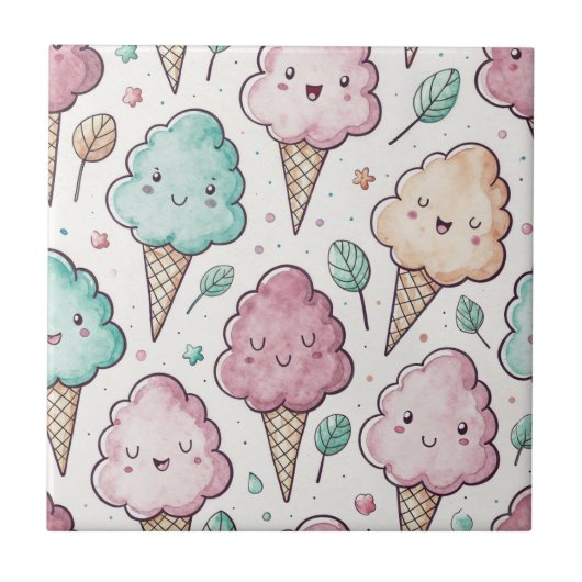 可愛おもしろいい綿菓子かわいいシームレスパターン タイル (正面)