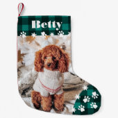 可愛おもしろいい緑の犬のペット写真クリスマスプレド スモールクリスマスストッキング (正面)