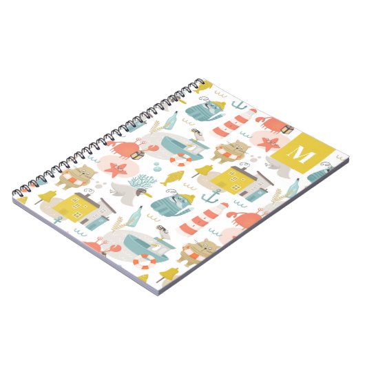 可愛おもしろいい航海の動物。シーキッズモノグラム ノートブック (左側)