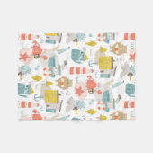 可愛おもしろいい航海の動物。海の子供のパターン フリースブランケット (正面(横))