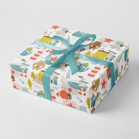 可愛おもしろいい航海の動物。海の子供のパターン ラッピングペーパー