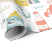 可愛おもしろいい航海の動物。海の子供のパターン ラッピングペーパー (ロールコーナー)