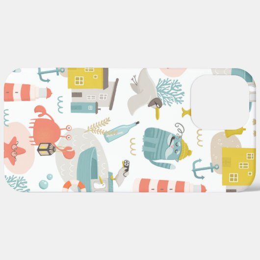 可愛おもしろいい航海の動物。海の子供のパターン Case-Mate iPhoneケース (裏面 (横))