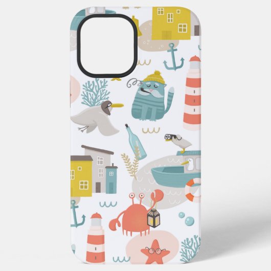 可愛おもしろいい航海の動物。海の子供のパターン iPhoneケース (裏面)