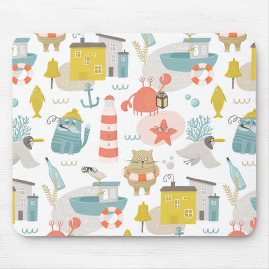 可愛おもしろいい航海の動物。海の海模様 マウスパッド (正面)