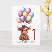 可愛おもしろいい茶色の牛 カード (黄色い花)