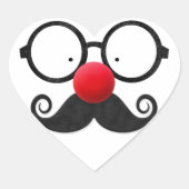 可愛おもしろいい赤い鼻の丸い黒い眼鏡の口ひげ ハートシール (正面)