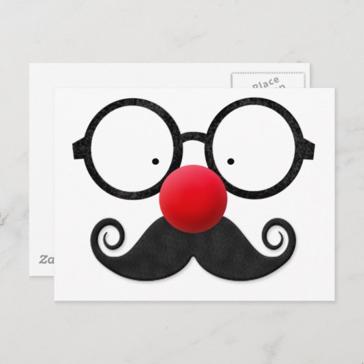 可愛おもしろいい赤い鼻の丸い黒い眼鏡の口ひげ ポストカード (正面/裏面)