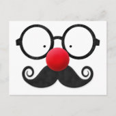 可愛おもしろいい赤い鼻の丸い黒い眼鏡の口ひげ ポストカード (正面)