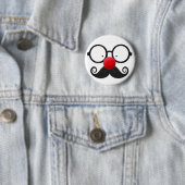 可愛おもしろいい赤い鼻の丸い黒い眼鏡の口ひげ 缶バッジ (インサイチュ)